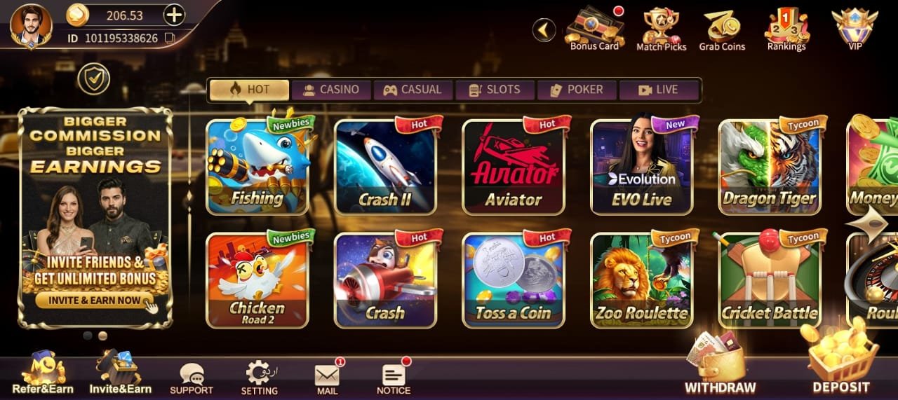Royal X Casino app game lobby showing Aviator, Teen Patti, slots and live casino games in Pakistan